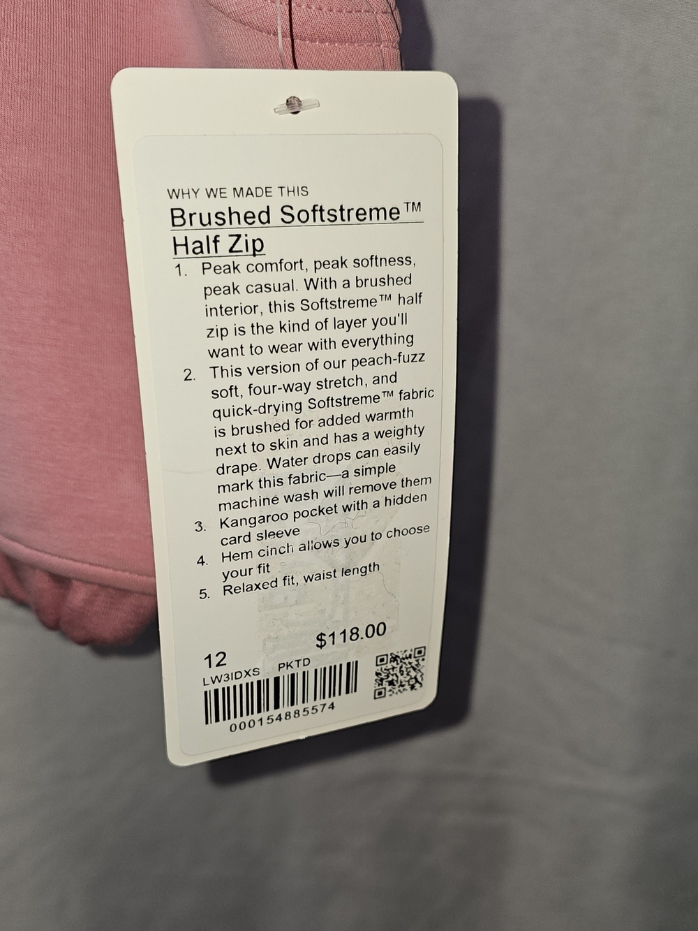 Lululemon NWT Brushed Softstreme Half Zip Pink Tide Sz 12 - Picture 8 of 15